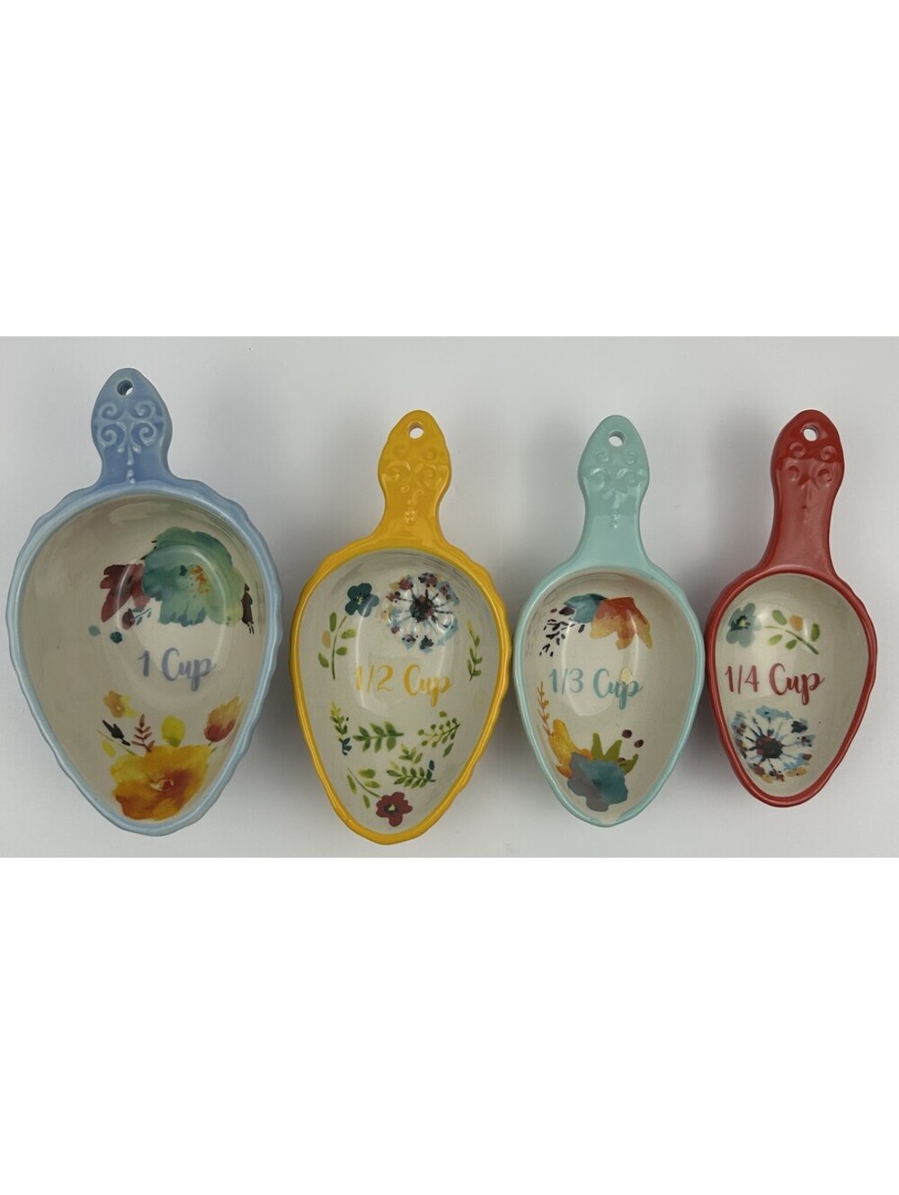 The Pioneer Woman Willow 4 Pc Ceramic Nesting Measuring Cups Scoops Floral B-188